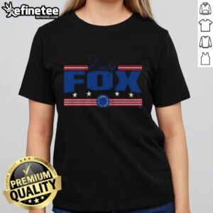 Alt Text: Premium Emily Fox Stars and Stripes Ladies Tee featuring a stylish design with stars and stripes pattern.