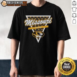 Hot Missouri Tigers Football T-Shirt featuring a palm tree pattern inside a triangle logo, perfect for fans and summer wear.
