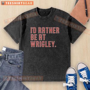 Top I'd Rather Be At Wrigley washed t-shirt featuring vintage baseball design and soft fabric for fans.