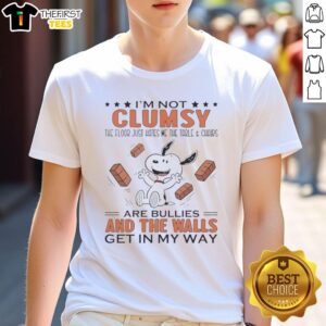 Alt Text: Cute Snoopy I'm Not Clumsy, The Floor Just Hates Me T-Shirt featuring a playful design with Snoopy and witty text.