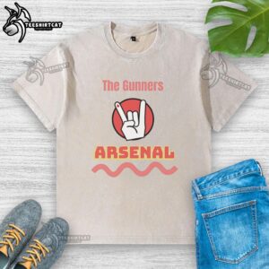 Premium The Gunners Arsenal Washed T-Shirt in vintage style, showcasing iconic team logo and soft fabric for comfort.