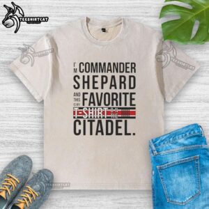 Commander Shepard in favorite shirt on the Citadel, showcasing a stylish washed t-shirt from the iconic Mass Effect series.