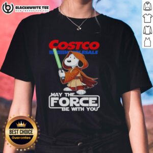 Alt Text: Pretty Snoopy Costco Wholesale May The Force Be With You Ladies Tee in vibrant colors, perfect for casual outings.