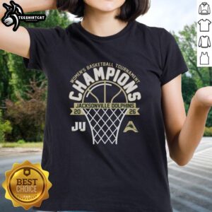 Alt Text: Good Ju Dolphins Blue 84 2026 ASUN Women's Basketball Tournament Champions Ladies Tee shirt design