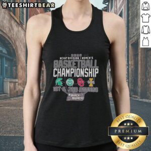 2026 NCAA Division I Women's Basketball Championship tank top featuring Spartans, Colorado, Idaho, and Oklahoma designs.