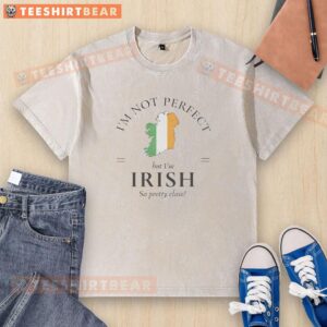 Hot I'm Not Perfect But I'm Irish So Pretty Close washed t-shirt design with vibrant colors and playful typography.