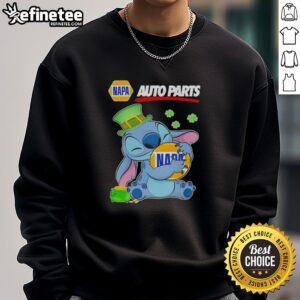 St. Patrick's Day sweatshirt featuring Nice Stitch Hug Napa Auto Parts logo in vibrant colors and festive design.