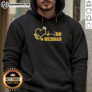 Awesome Michigan Wolverines nurse lover heartbeat baseball hoodie in blue featuring a stylish design for fans.