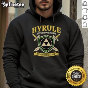 Alt Text: Premium Hyrule Adventure Club hoodie featuring the Explorers Guild design from The Legend of Zelda series.