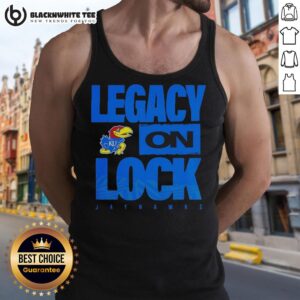 Original Kansas Jayhawks NCAA 2026 Legacy On Lock mascot tank top featuring vibrant team colors and logo design.