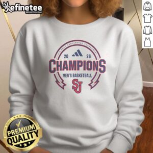 Awesome St. Johns Red Storm Basketball Big East Champions sweatshirt in red with logo, perfect for fans and supporters.
