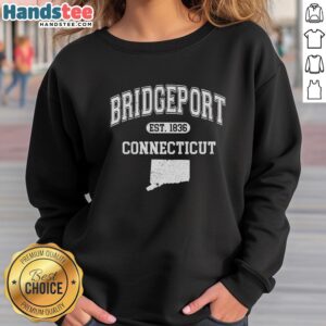 Official Bridgeport Connecticut Est. 1836 Varsity Sweatshirt in navy blue, featuring classic collegiate design.