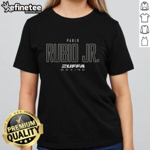 Official Pablo Rubio Jr. Zuffa Boxing Elite Ladies Tee featuring stylish design and vibrant colors for boxing fans.