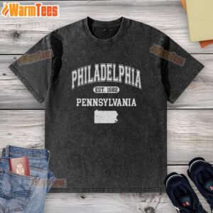 Good Philadelphia Pennsylvania Est 1682 Varsity Washed T-Shirt with vintage design, perfect for city pride and casual wear.