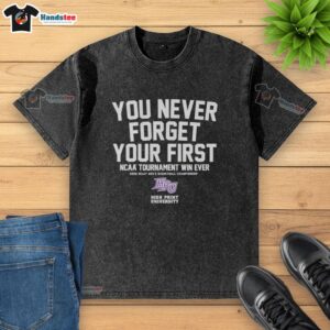 Alt Text: Nice High Point Panthers men's basketball washed t-shirt celebrating first NCAA tournament win.