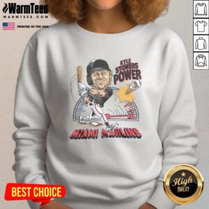 Awesome Marlins Kyle Stowers Power Sweatshirt featuring vibrant team colors and stylish design for fans.