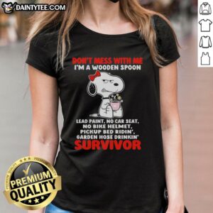 Funny ladies tee with a grumpy Snoopy graphic and 'Don't Mess With Me' text, perfect for casual wear.