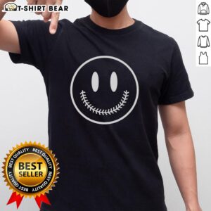 Top Baseball Smiley Face T-Shirt featuring a cheerful baseball graphic on a stylish tee for sports enthusiasts.
