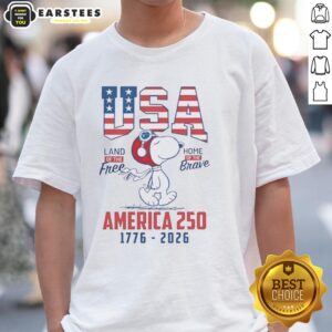 Alt Text: Original Snoopy wearing a flight helmet, celebrating 4th of July on 'Happy 250 America' M797 T-shirt design.