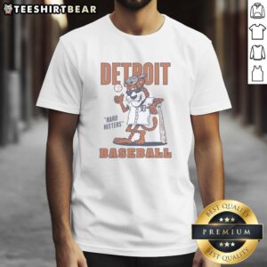 Good Hard Hitters Detroit Baseball Mascot T-Shirt featuring a vibrant design of the team's mascot, perfect for fans.