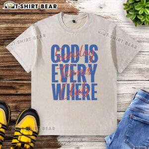 Washed t-shirt with 'God Is Everywhere' text at Nice Sunday Tennis Club, perfect for casual sportswear and faith-inspired fashion.