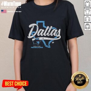 Alt Text: Official Dallas Renegades UFL State Outline Ladies Tee featuring team logo and stylish design for fans.