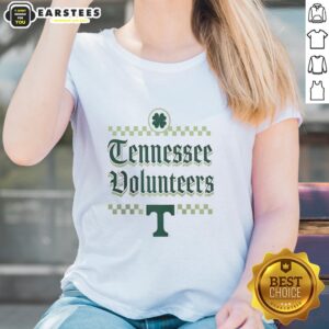 Pretty Tennessee Volunteers St. Patrick's Day ladies tee with festive green design and team logo for game day style.
