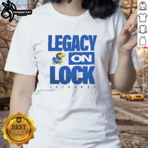 Premium Kansas Jayhawks NCAA 2026 Legacy On Lock On Ladies Tee featuring vibrant team colors and stylish design.