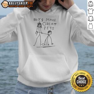 Nice boy-like dog wearing a hoodie, perfect for the 'Boys Make Great Pets' meme. Cute and cozy pet apparel.