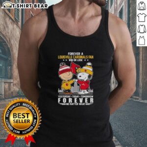Snoopy and Charlie Brown NCAA Forever Louisville Cardinals fan tank top, perfect for win or lose game days.