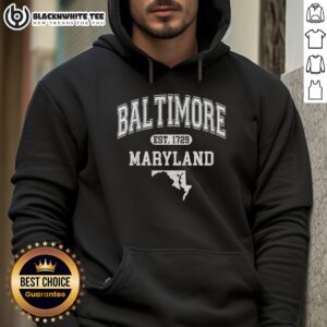 Official Baltimore Maryland Est. 1729 varsity hoodie in navy blue, perfect for casual wear and showcasing local pride.