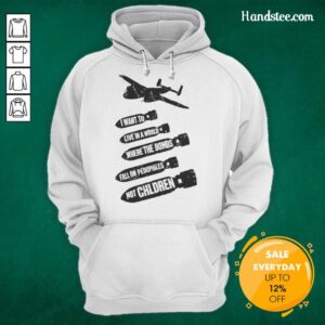 Alt Text: Official I Want To Live In A World Where The Bombs Fall On Pedophiles Not Children Hoodie design in black.