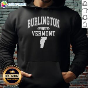 Good Burlington Vermont Est. 1763 Varsity Hoodie in navy blue, featuring vintage design and comfortable fit for everyday wear.
