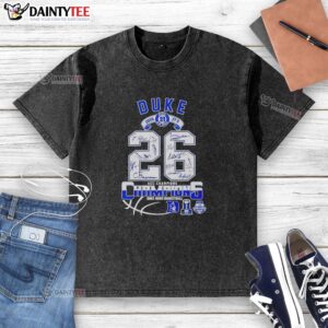 Nice Duke Men's Basketball 2026 ACC Champions 27-2 Washed T-Shirt featuring team colors and logo for fans and supporters.