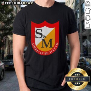 Top S&M American Bicycle Co logo t-shirt featuring a bold design and vibrant colors, perfect for cycling enthusiasts.