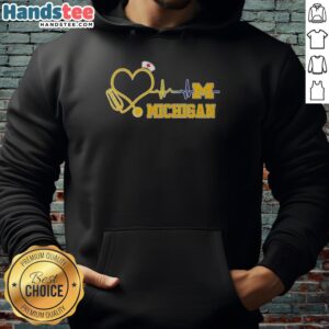Nice Michigan Wolverines nurse lover heartbeat baseball hoodie design featuring team colors and a stylish graphic.