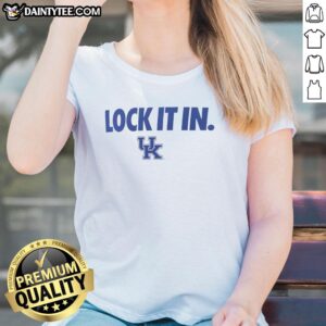 Alt Text: Awesome Kentucky Wildcats 2026 Lock It In Ladies Tee featuring vibrant team colors and stylish design for fans.