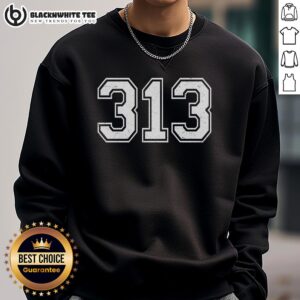 Stylish Detroit, Michigan area code 313 sweatshirt featuring bold lettering and a cozy design, perfect for fans.