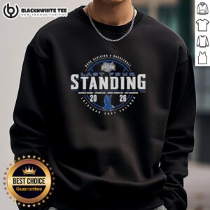 Alt Text: Top Lutheran East Falcons 2026 OHSAA Boys Basketball Division 5 Last Four Standing sweatshirt design.