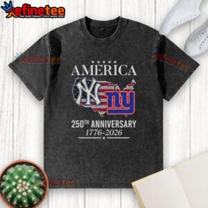 Premium New York Yankees and Giants 250th Anniversary washed t-shirt, celebrating 1776-2026 sports heritage.