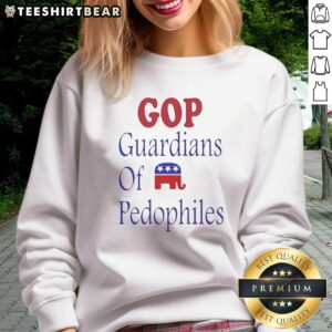 Good Gop Guardians of Pedophiles elephant symbol critique sweatshirt design highlighting social issues and activism.