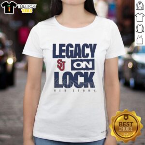 Alt Text: Top St. Johns Red Storm NCAA 2026 Legacy On Lock Ladies Tee in vibrant red, perfect for passionate fans.