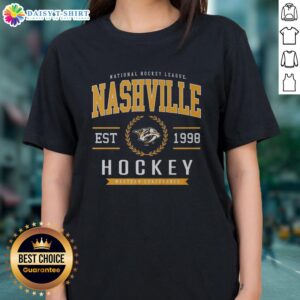 Alt Text: Original Nashville Predators Hockey Legacy Crest Ladies Tee showcasing team pride with stylish design and vibrant colors.