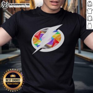 Alt Text: Original Tampa Bay Lightning Pride Logo T-Shirt showcasing vibrant colors and team spirit for LGBTQ+ support.