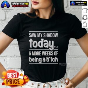 Hot Saw My Shadow Today: 6 More Weeks of Being a Bitch Ladies Tee featuring a playful graphic and bold text design.