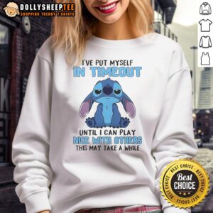 Alt Text: Cute Stitch I've Put Myself in Timeout Sweatshirt featuring adorable Stitch design on cozy fabric.