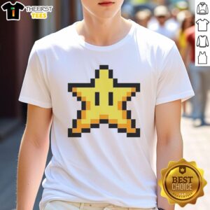 Alt Text: Pretty Super Star Power Super Mario World T-Shirt featuring vibrant graphics of Mario and iconic star power-up.