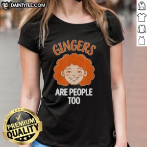 Funny redhead pride ladies tee featuring 'Good Gingers Are People Too' slogan, perfect for celebrating ginger pride.
