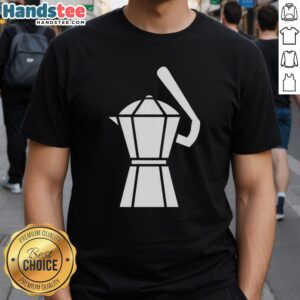 Alt Text: Original Samuel Aldegheri Moka Pot Baseball T-Shirt featuring a stylish design for coffee lovers and fashion enthusiasts.