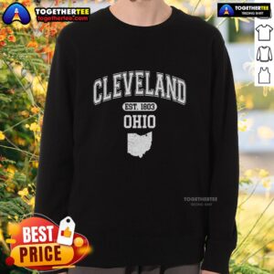 Alt Text: Stylish Nice Cleveland Ohio Est 1803 varsity sweatshirt featuring a classic design and comfortable fit.